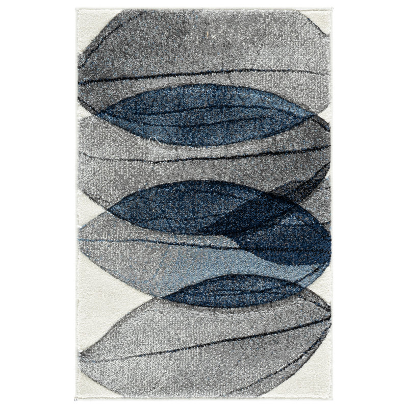 Jeromie Performance Floral Rug, Rectangle 6'7" x 9', Blue/Black/Ivory