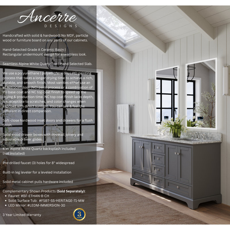 Audrey 66'' W Double Vanity, Carrara White, Sapphire Gray | Brushed Nickel