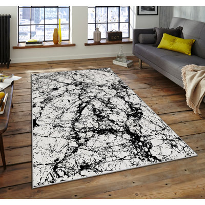 Tapis rectangulaire noir / blanc en polyester tissé à la machine