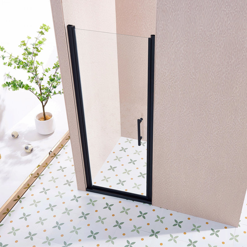Single Swing Shower Door  - Aluminium Alloy In Matte Black, 1/4" (6Mm) Thick Clear Tempered Glass
