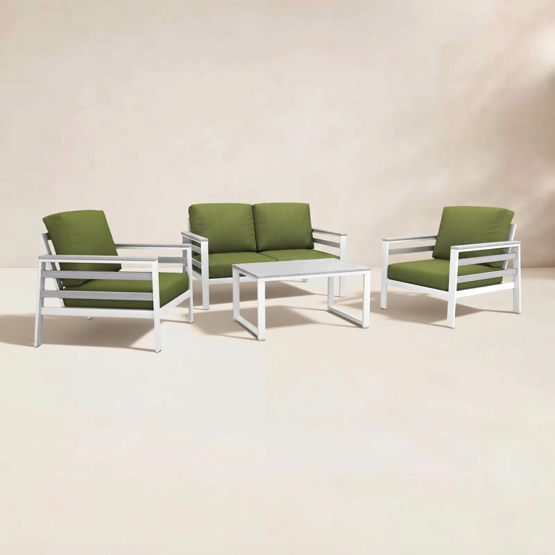 Townsend 4 Person Seating Group With Sunbrella Cushions, Spectrum Cilantro, White