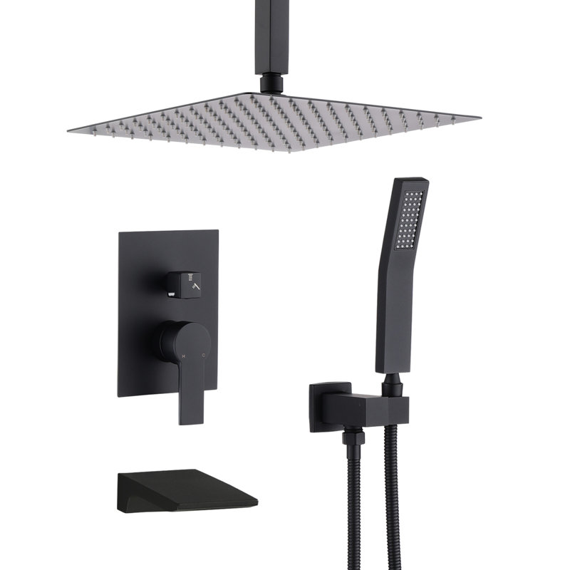 Matte Black Shower Faucets, 10" Rain Head, Stainless Steel, Balanced Ceramic Disc, Tub Spout, , Wall Mounted Faucet , Shower, Ceiling