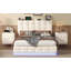 Ensemble de chambre à coucher 3 pièces, grand lit tapissier avec lumières DEL, système de rangement hydraulique et chargeur USB, deux tables de chevet avec décoration en cristal