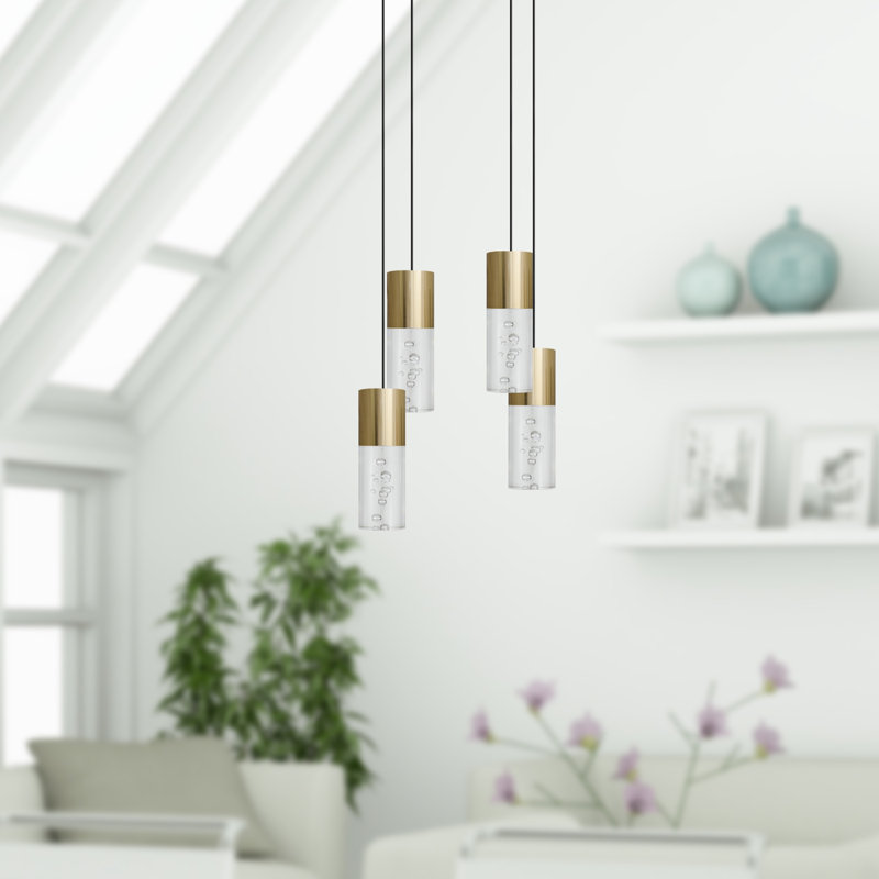 Luminaire suspendu cylindrique 4 lumières DEL Andromedae, Laiton