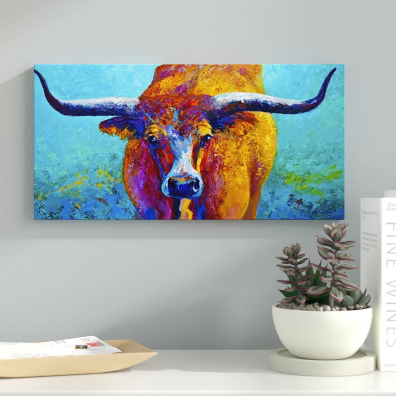 «Wide Spread Texas Longhorn» par Marion Rose - reproduction d'art sur toile tendue, H 30 po x l 60 po x p 1,5 po