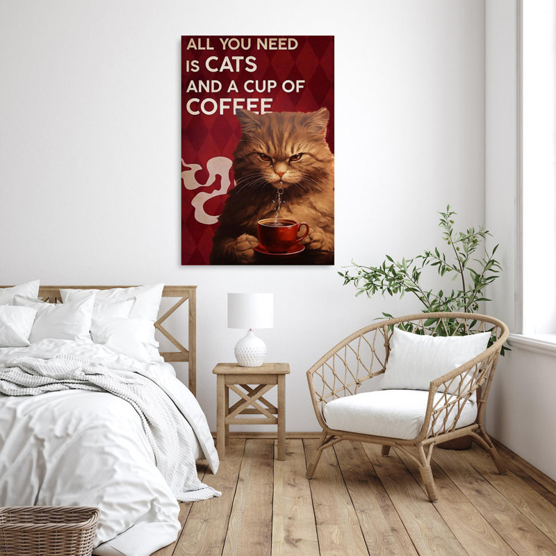 Cats And A Cup Of Coffee, H 14 po x l 11 po x P 1,25 po