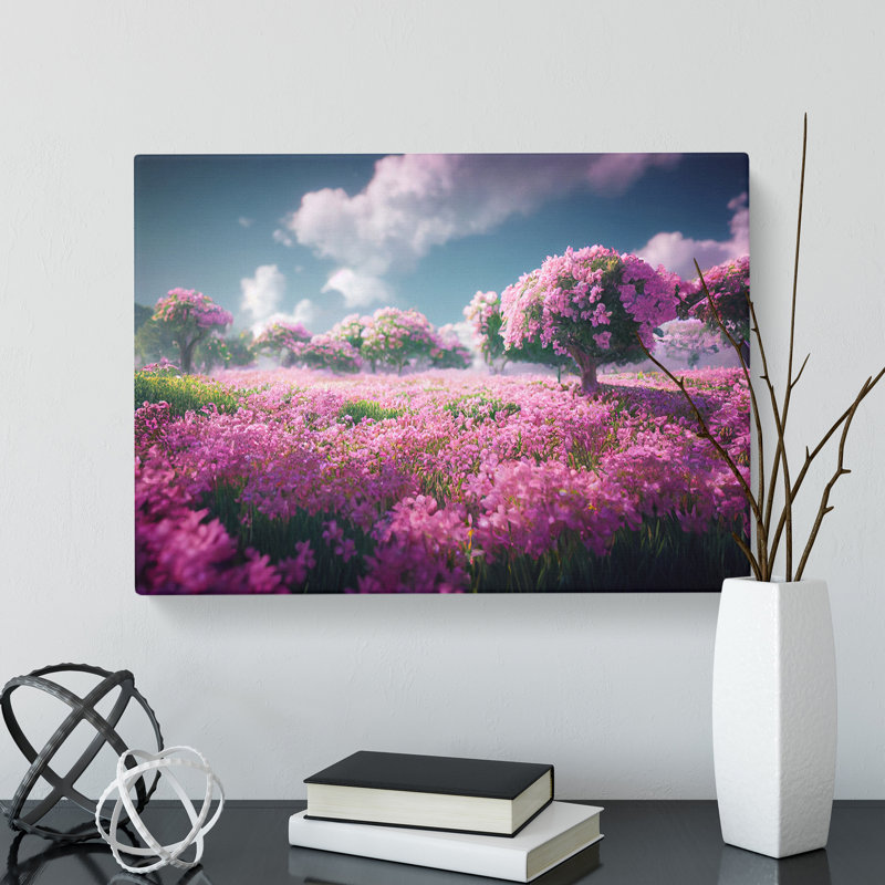 Cherry Blossom Flower Field - Wrapped Canvas Print