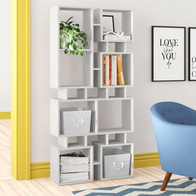Mcleod Modern Asymmetric Freestanding Bookcase 4-Tier Storage Unit with 8 Open Compartments