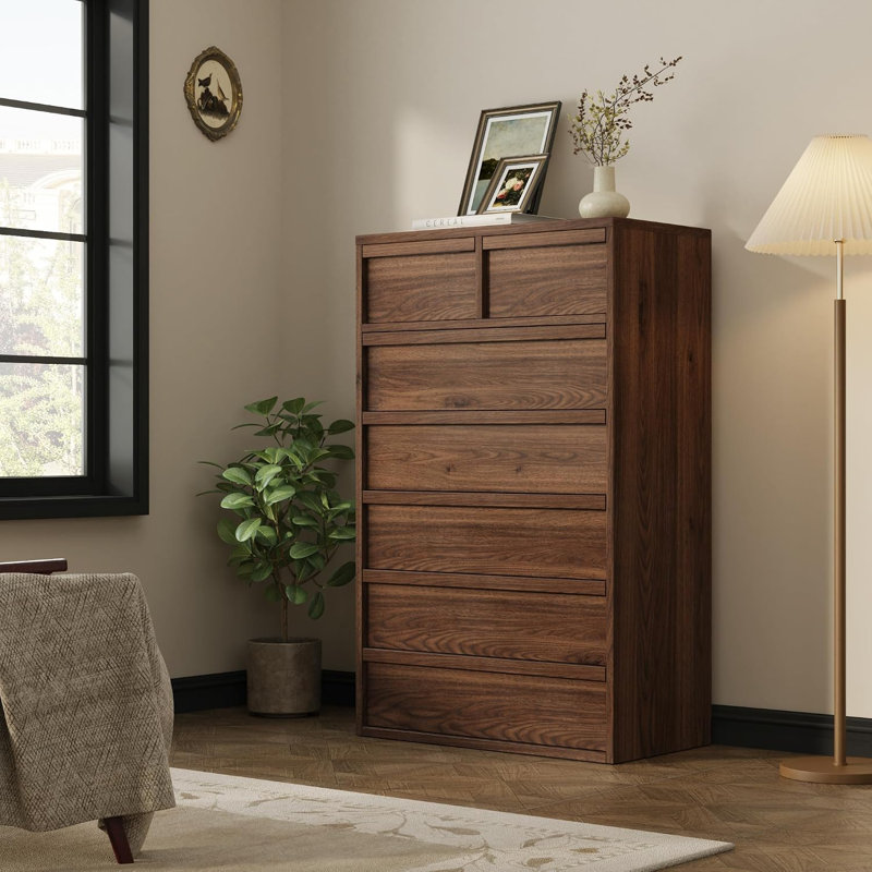 Commode à 7 tiroirs de 46,8 po de hauteur - Commode autoportante en bois pour la chambre à coucher, le couloir ou l'entrée