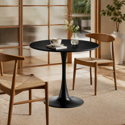 Black Round Dining Table,Modern Dining Table, Dining Table,MDF Tabletop and Iron Spray-Painted Matte Base,Oval Dining Table,Mid Century Coffee Table f