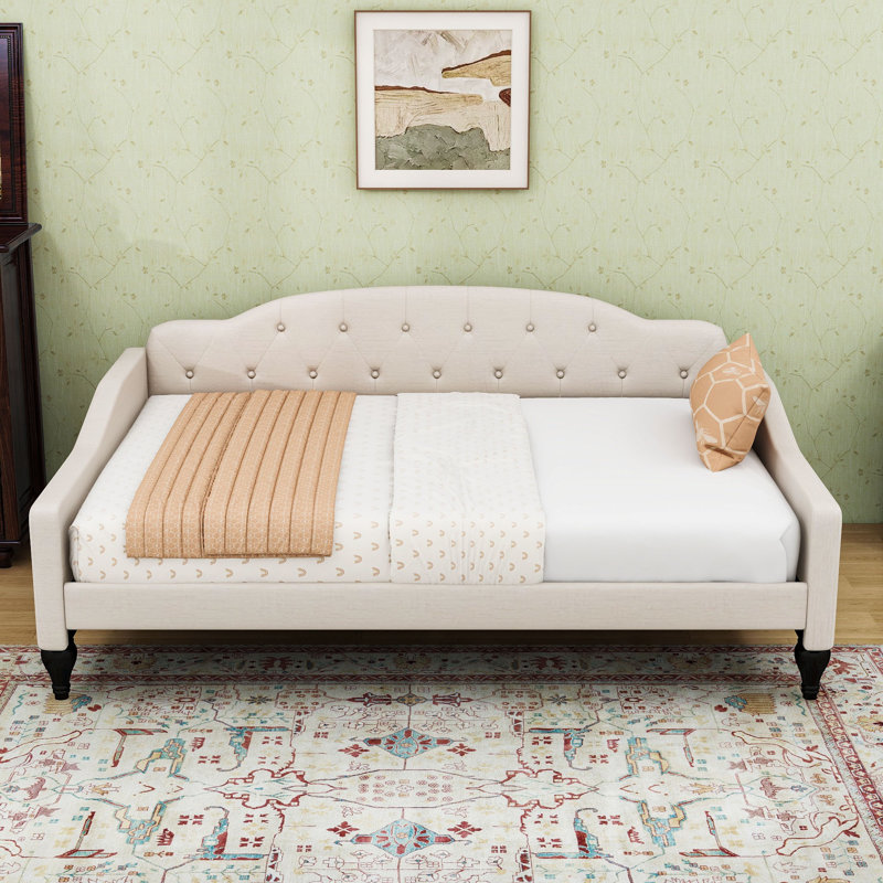 Full-Size Upholstered Tufted Daybed with Wood Slats