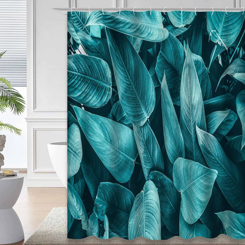 Rideau de douche à motif de feuilles tropicales tropicales avec 12 crochets, L 72 po x l 84 po