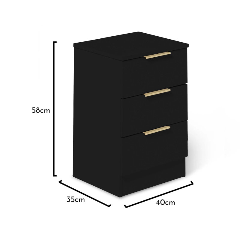 Glenhaven 40cm W Manufactured Wood Bedside Table, Black, 1, Gold