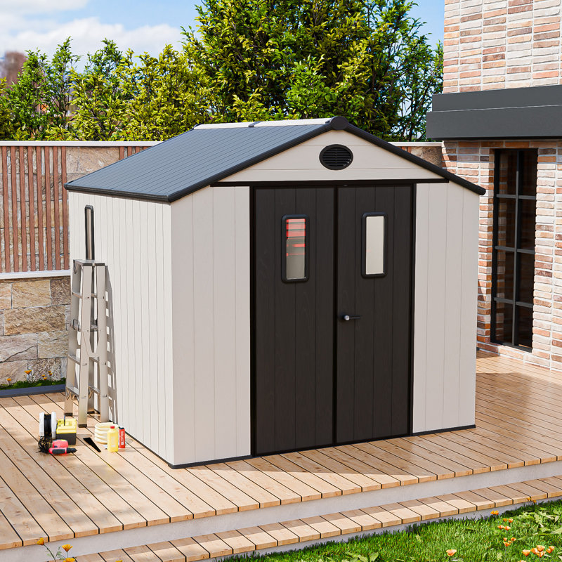 8 ft. W x 8 ft. D Outdoor Storage Shed with Floor, Plastic Shed with Reinforced Steel Structure