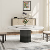 Round 59.06'' Modern Round Dining Table with Lazy Susan, White Glossy Sintered Stone Tabletop for 6-8