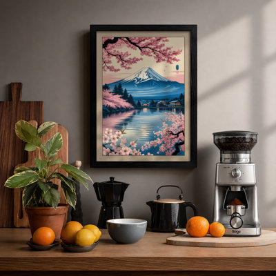 Mount Fuji in Cherry Blossom Japandi - Framed Print
