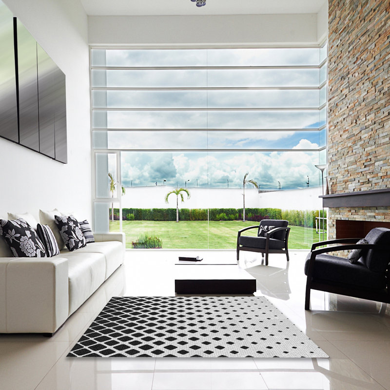 Tapis noir/gris à motifs, Carré 6 pi