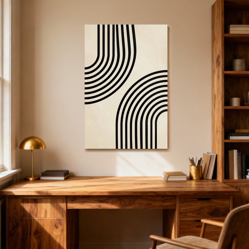 Lignes noires tendance sur fond crème, H 12 po x l 18 po