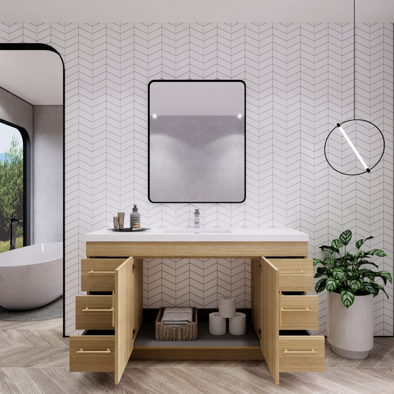 Meuble-lavabo Verda, Chêne champagne