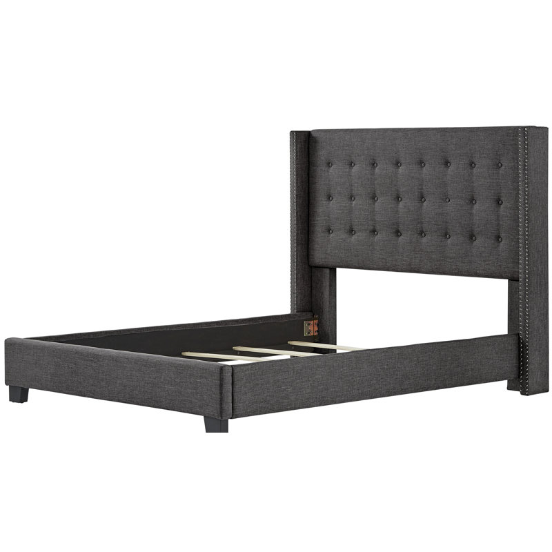 Achenbach Upholstered Wingback Bed, Full, Heathered Dark Gray Linen