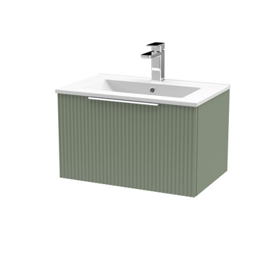 Fluted 605mm Single Bathroom Vanity with Drop In Vitreous China Basin