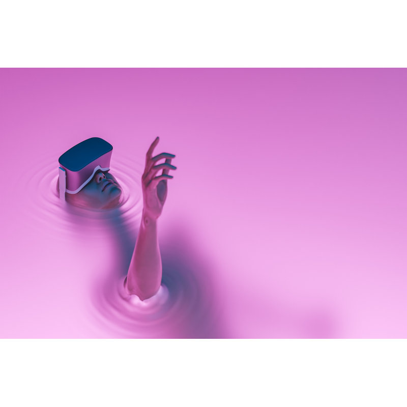 Surreal Girl with VR Glasses Immersed in Liquid 1 Piece Wrapped Canvas Wall Art, 20cm H x 30cm W x 3.8cm D