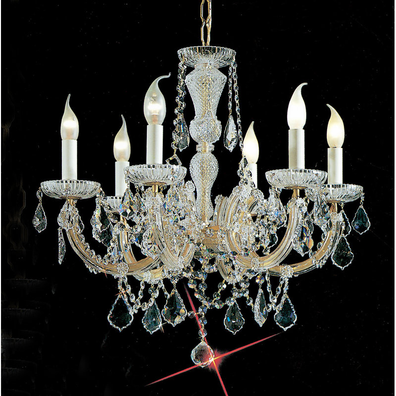 Lustre 6 lumières façon bougie Falson, Crystalique, Or Ancien Monde