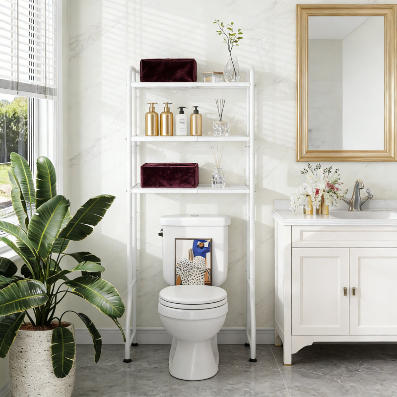 Expandable Over The Toilet Storage Rack, 3-Tier Metal Bathroom Organizer With Toilet Paper Holder And Hooks, Space-Saving Shelf For Bathroom Essentials
