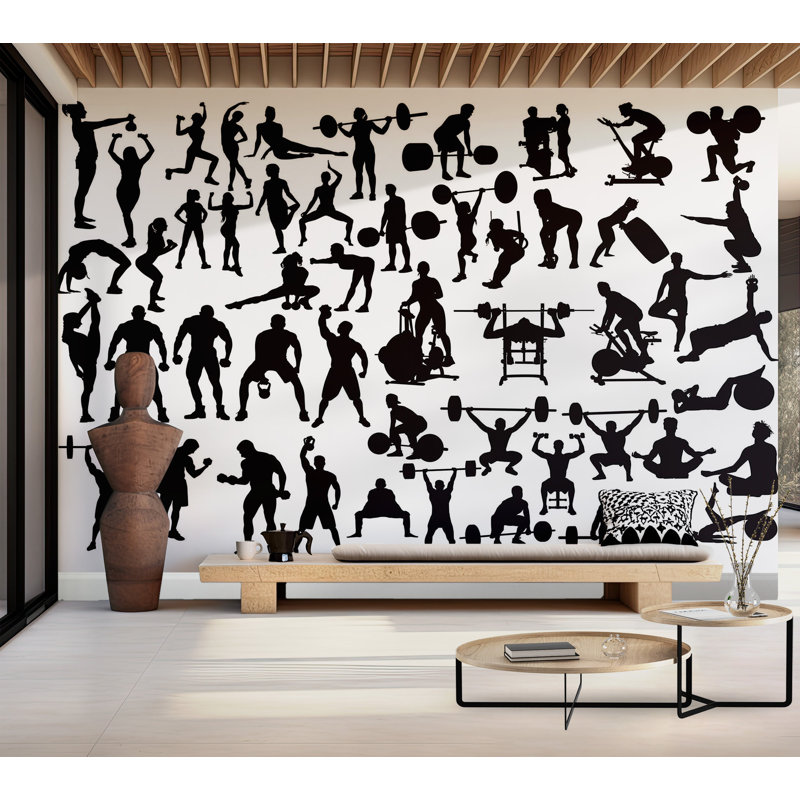 Murale pelez et collez de qualité supérieure - Silhouette de remise en forme, L 144 po x l 210 po