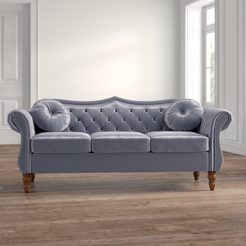 Evianna 79.5'' Velvet Sofa, Gray, 34'' H X 79.5'' W X 34'' D