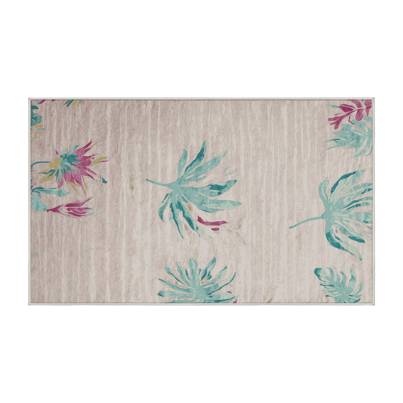 Machine Washable Beige Area Rug, Rectangle 2' x 3'