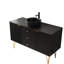 Meuble-lavabo de salle de bain de 122 cm (48 po), lavabo en céramique à motif de pierre noire, pieds dorés, 3 tiroirs de rangement, 2 compartiments ouverts, comptoir fritté, armoire en contreplaqué multicouche, lavabo rond design, et