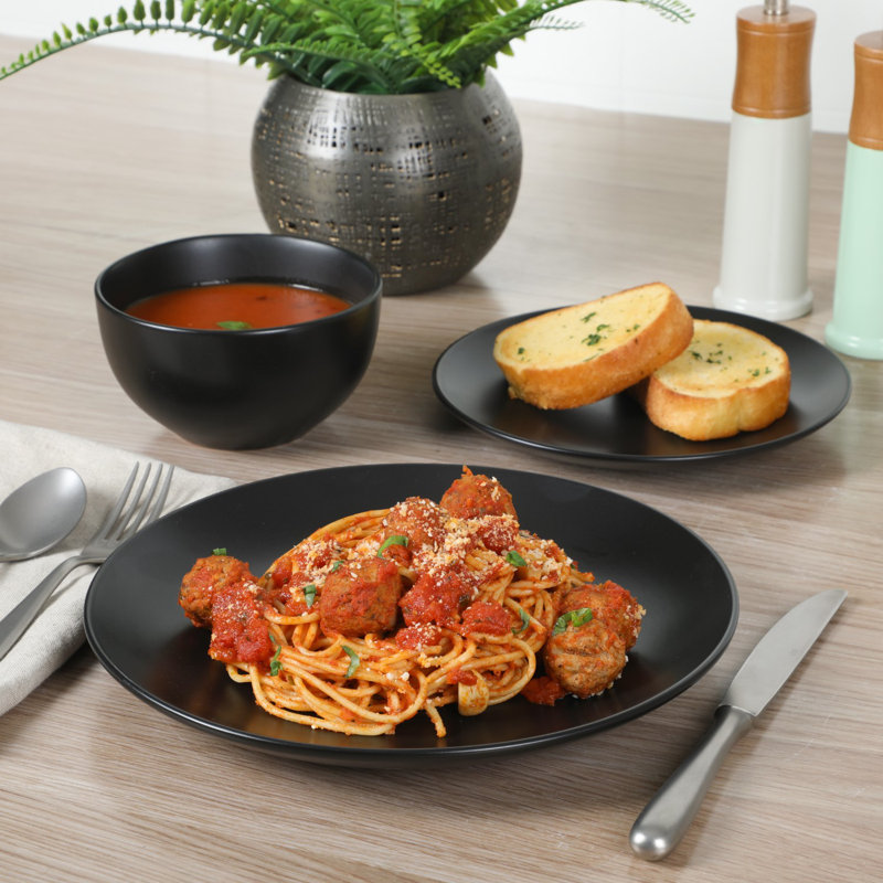 Gibson Home Queenslane 12 Piece Stoneware Matte Dinnerware Set - Matte Blue, Black
