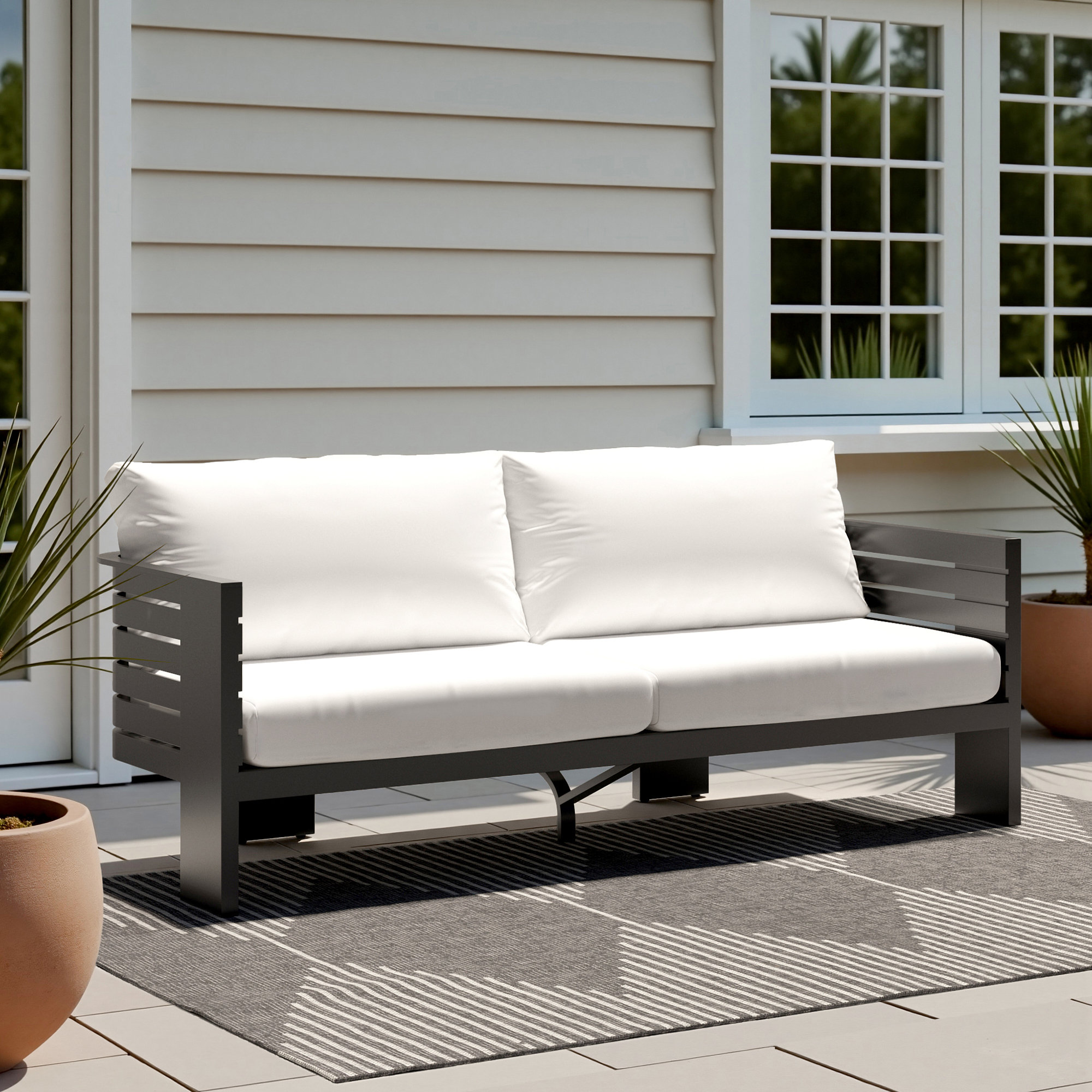 Ari 80In Outdoor Patio Sofa, White