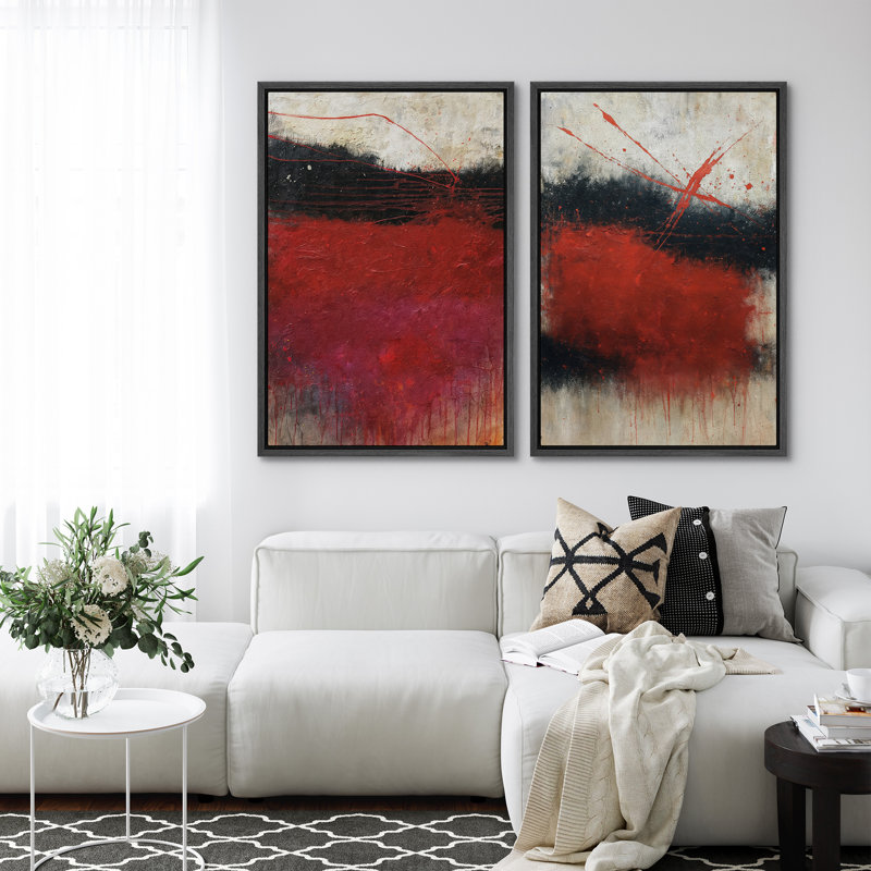 Art mural abstrait, ensemble de 2 reproductions d'art encadrées sur toile, H 36 po x l 48 po, Noir