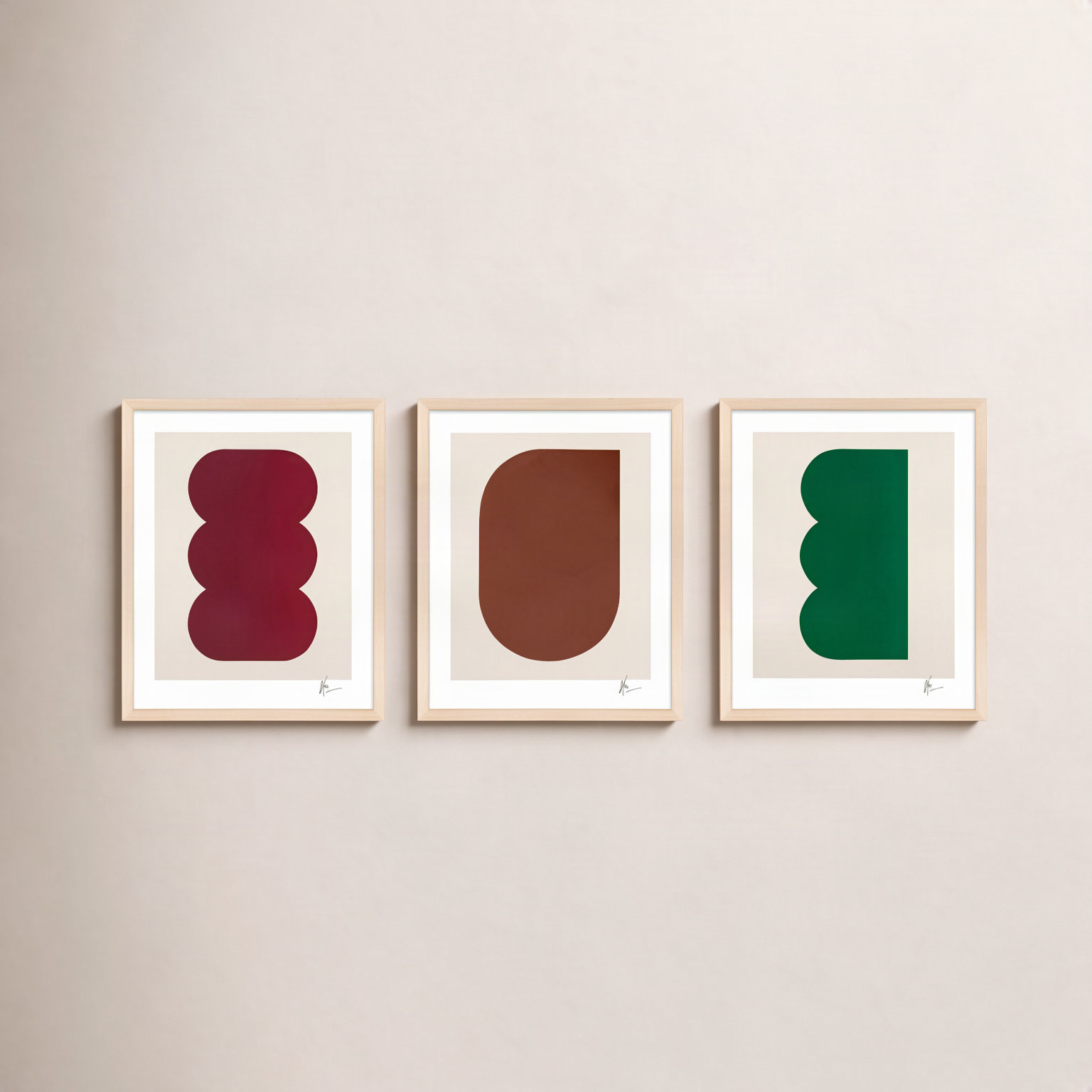 Keyhole "Keyhole" 3-Piece Painting Set, 38" H x 30" W x 1.25" D, Maple Framed