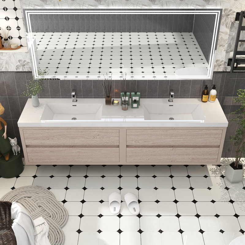 Deshler 83.5 " W Wall Mounted Wall Mounted 2 Double Vanity Bathroom Vanity With Acrylic Top, Pink Wood