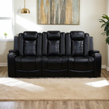 83.4" Breathing Leather Dual Power Living Room Reclining Sofa With Arm Storage, Cupholders