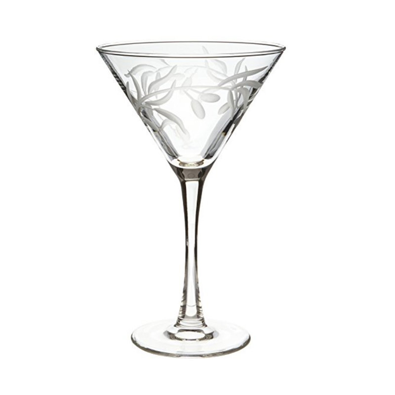 Elegant Clear Glass Olive Branch Martini Set of 4