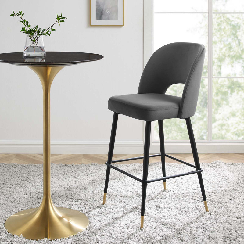 Tabouret de comptoir en velours gris anthracite Rouse Performance, Noir, Gris anthracite