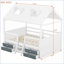 Full Size Solid Wood House Bed Frame with Storage &amp; Ladder, White – 600LBS Capacity-721974445-721974442
