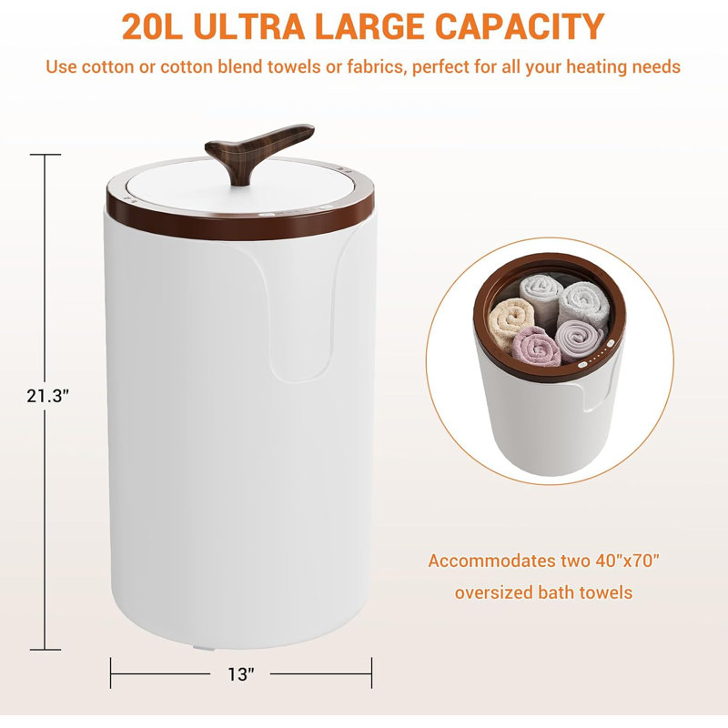 Chauffe-serviettes 20L pour salle de bain avec fonction minuterie Arrêt automatique de la température réglable et même chauffé