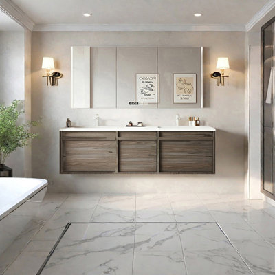 Middle ancient style double basin bathroom cabinet