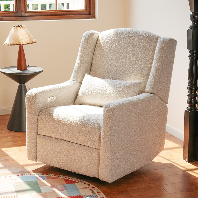 Power Recliner With USB Charging – Modern Wingback Armchair For Living Room Or Nursery -Chenille Pink, Pink Chenille