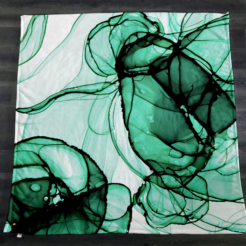 Throw Blanket, 51" W x 60" L, Abstract, Green/White