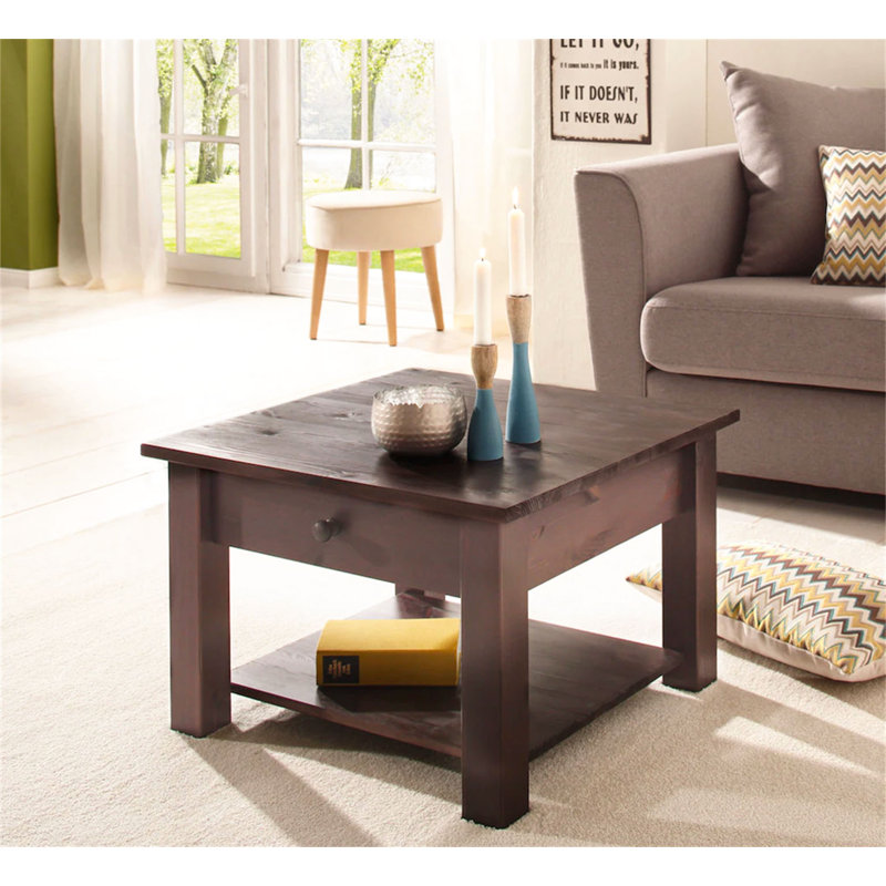 Alaine Solid Wood Four Leg Coffee Table with Storage, Brown
