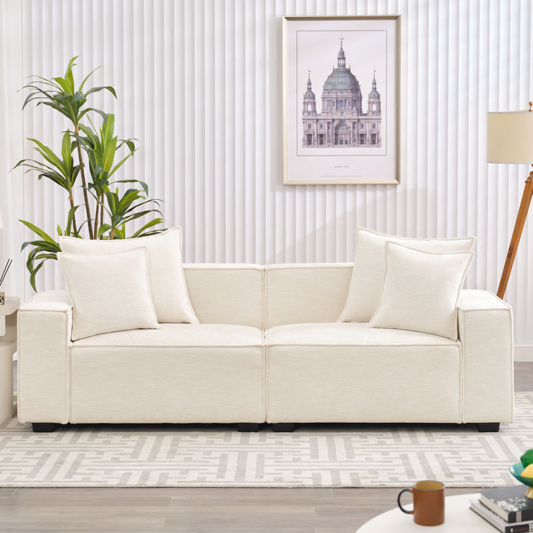 Makassar 89.37'' Chenille Square Armrest Couch Sofa