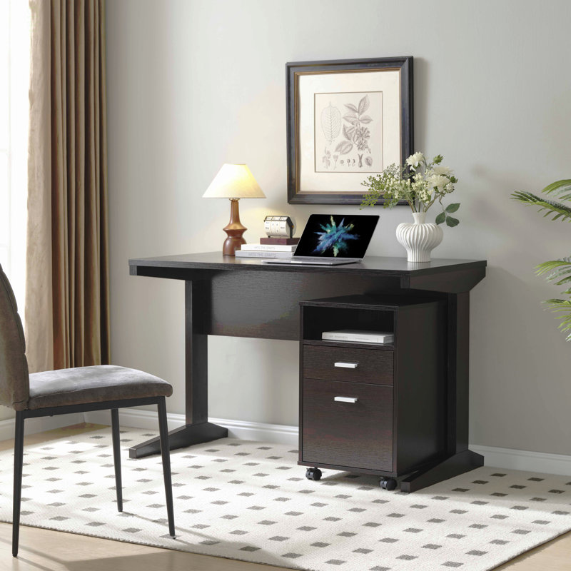 Bureau à domicile avec panneau de modestie et classeur détaché sur roulettes verrouillables avec deux tiroirs