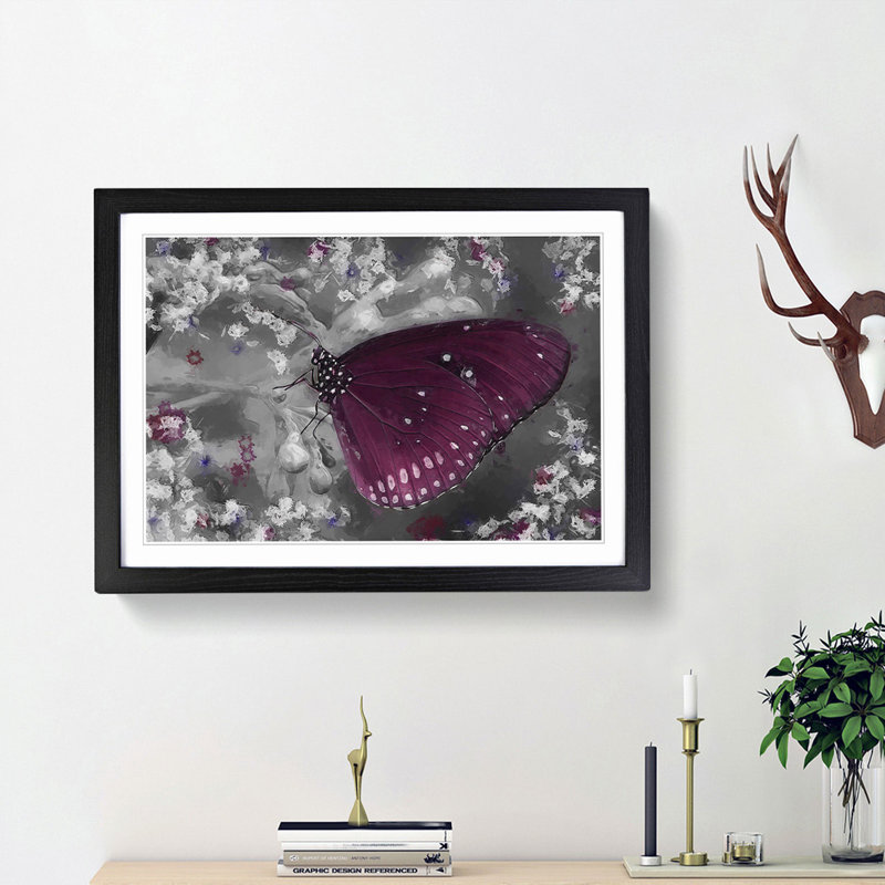Butterfly upon a Flower in Abstract - Picture Frame Graphic Art Print, 27cm H x 36cm W x 2cm D, Black Framed