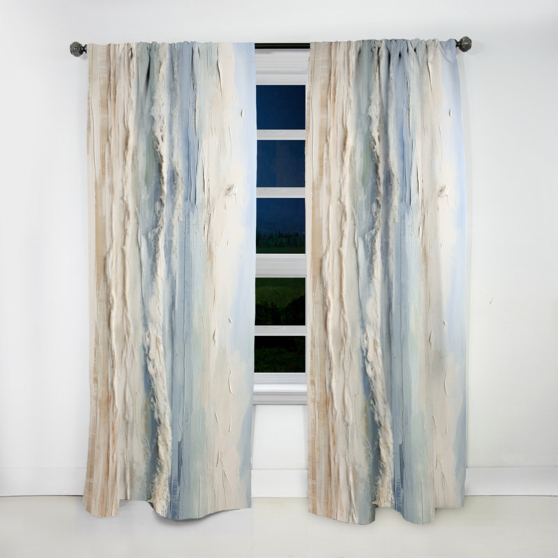 Beige And Blue Coastal Beach Paint - Coastal Beach Curtain - Velvet Room Darkening - 1 panel, 52" W x 95" L